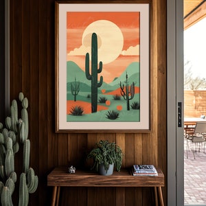 Large Cactus Poster Boho Desert Print Boho Bedroom Decor, Southwestern Desert Original Wall Art, Mid Century Modern Wall Print Home Decor image 10