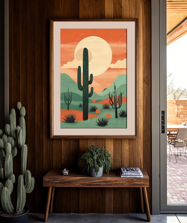 Large Cactus Poster Boho Desert Print Boho Bedroom Decor, Southwestern Desert Original Wall Art, Mid Century Modern Wall Print Home Decor image 10