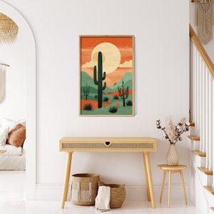 Large Cactus Poster Boho Desert Print Boho Bedroom Decor, Southwestern Desert Original Wall Art, Mid Century Modern Wall Print Home Decor image 7