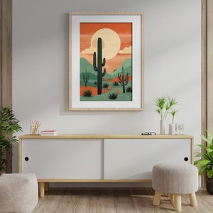 Large Cactus Poster Boho Desert Print Boho Bedroom Decor, Southwestern Desert Original Wall Art, Mid Century Modern Wall Print Home Decor image 9