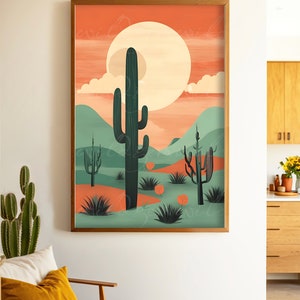 Large Cactus Poster Boho Desert Print Boho Bedroom Decor, Southwestern Desert Original Wall Art, Mid Century Modern Wall Print Home Decor image 3