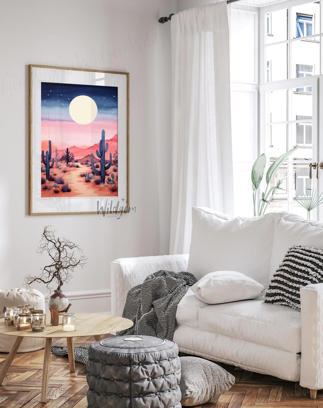 Desert Cactus Wall Art – Pink and Purple Watercolor Landscape Print ...