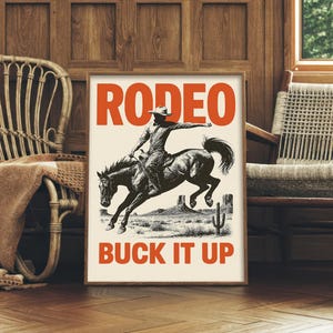 Cowboy Rodeo Poster: Retro Western Wall Art, Bucking Bronco Print, Rustic Home Decor