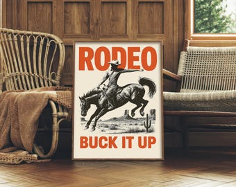 Cowboy Rodeo Poster: Retro Western Wall Art, Bucking Bronco Print, Rustic Home Decor