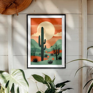 Large Cactus Poster Boho Desert Print Boho Bedroom Decor, Southwestern Desert Original Wall Art, Mid Century Modern Wall Print Home Decor image 5