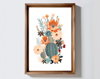 Cactus Art Print, Cactus Wall Art, Art floral abstrait, Boho Dorm Room, Desert Home Decor, Floral Wall Art | Téléchargement imprimable instantané