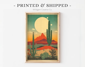 Boho Desert Art, Cactus Art Print, Southwest Desert Wall Art, Boho Southwestern Wall Decor, Desert Landscape Art, Printed Poster