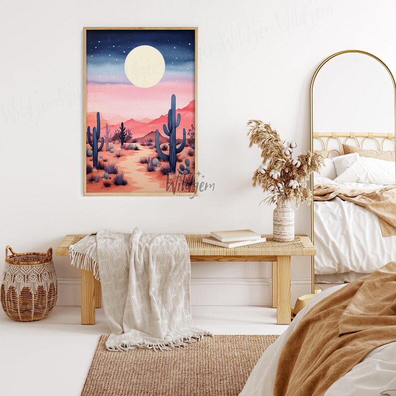 Desert Cactus Wall Art – Pink and Purple Watercolor Landscape Print ...