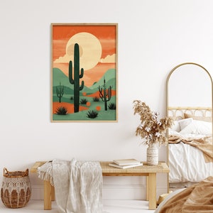 Large Cactus Poster Boho Desert Print Boho Bedroom Decor, Southwestern Desert Original Wall Art, Mid Century Modern Wall Print Home Decor image 6