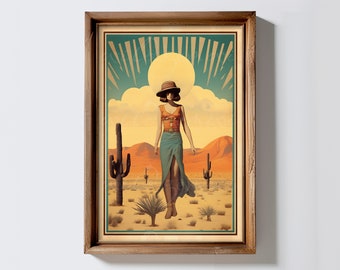 vintage Art Print, vintage Desert Poster, vintage Woman Desert Wall Art, Lady Wall Decor | Téléchargement imprimable numérique instantané