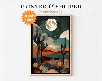 Southwestern Art, Cactus Art Print, Vintage Desert Wall Art, Southwest Wall Decor, Desert Landscape Art, Printed Poster