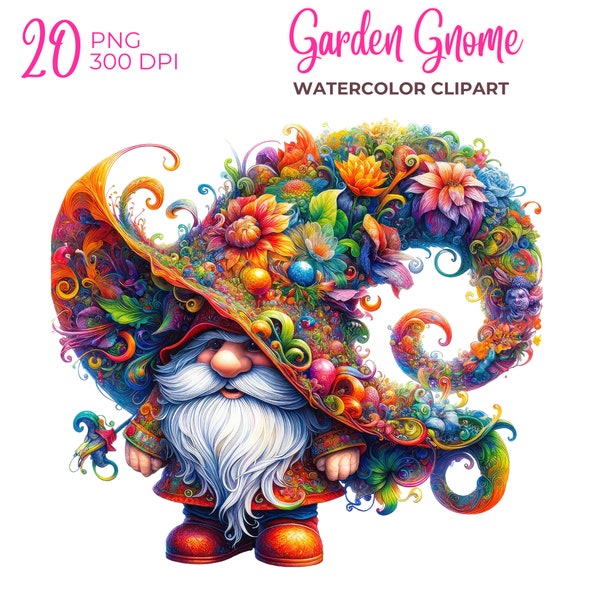 Garden gnome Clipart, Garden Gnome PNG, Whimsical Gnome Clipart Bundle | 10 High-Quality Images | Garden Decor | Printables | Commercial Use