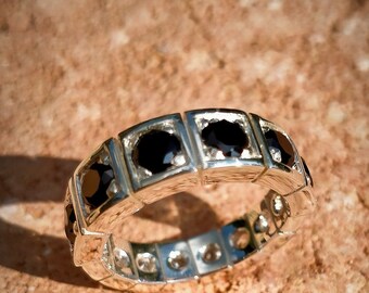Silver wedding ring with colored stones