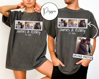 Personalized Couple Shirt, Custom Photo Engagement Comfort Colors Shirt, Vintage Couple Picture Shirt, Wedding Anniversary Gift, Couple Gift