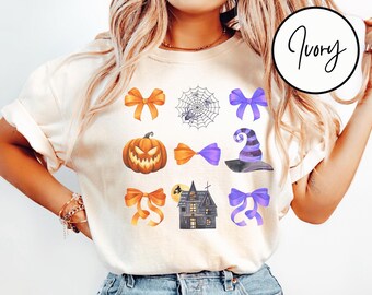 Comfort Colors® Halloween Purple Orange Bows Shirt, Halloween Spooky Shirt, Fall Shirt, Bows Halloween Tee, Cute Bow Shirt, Halloween Gift
