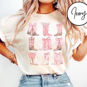 Comfort Colors Pink Bow Cowgirl Boots Shirt Country Concert Tee Western Graphic Tee Country Shirt Cowgirl Boots Tee Pink Bow Cowgirl Shirt