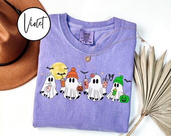 Comfort Colors® Сute Ghost Coffee Shirt, Сute Little Ghost Iced Coffee t-shirt, Boo Ghost Shirt, Ghost Coffee Shirt, Halloween Coffee Lovers