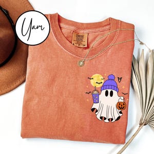 Comfort Colors® Сute Ghost Coffee Shirt, Сute Little Ghost Iced Coffee t-shirt, Boo Ghost Shirt, Ghost Coffee Shirt, Halloween Coffee Lovers