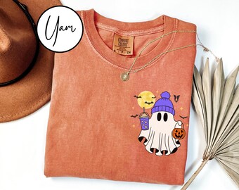 Comfort Colors® Сute Ghost Coffee Shirt, Сute Little Ghost Iced Coffee t-shirt, Boo Ghost Shirt, Ghost Coffee Shirt, Halloween Coffee Lovers