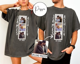 Personalized Couple Shirt, Custom Photo Engagement Comfort Colors Shirt, Vintage Couple Picture Shirt, Wedding Anniversary Gift, Couple Gift