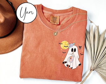 Comfort Colors® Сute Ghost Coffee Shirt, Сute Little Ghost Iced Coffee t-shirt, Boo Ghost Shirt, Ghost Coffee Shirt, Halloween Coffee Lovers