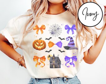 Comfort Colors® Halloween Purple Orange Bows Shirt, Halloween Spooky Shirt, Fall Shirt, Bows Halloween Tee, Cute Bow Shirt, Halloween Gift