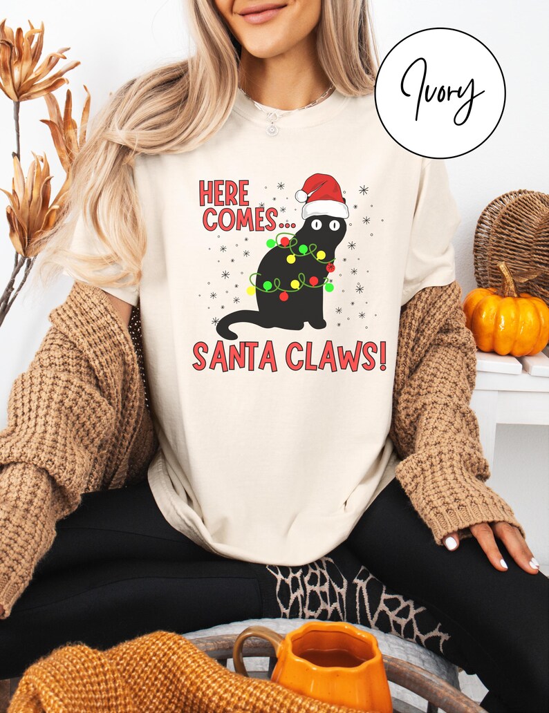 Comfort Colors Cat Christmas Shirt Here Comes Santa Claws Shirt Cat