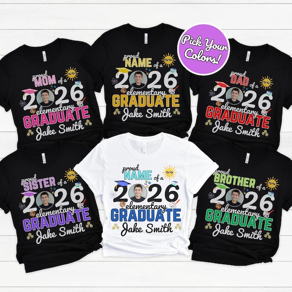 Camisetas personalizadas de graduación de primaria, camisetas personalizadas de graduación de 5.º grado, camisetas personalizadas de graduación de 6.º grado, camisetas de graduación de 2026