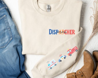 Custom Dispatcher Sweatshirt, Custom Design on Sleeve Dispatcher Sweatshirt, Womans Dispatcher Sweatshirt, Christmas Dispatcher Sweatshirt
