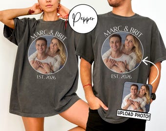 Personalized Couple Shirt, Custom Photo Engagement Comfort Colors Shirt, Vintage Couple Picture Shirt, Wedding Anniversary Gift, Couple Gift