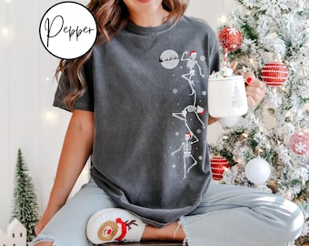 Comfort Colors® Dancing Skeleton Shirt Christmas Comfort Colors Shirt Funny Christmas Shirt Christmas Skeleton T-Shirt Retro Halloween Shirt