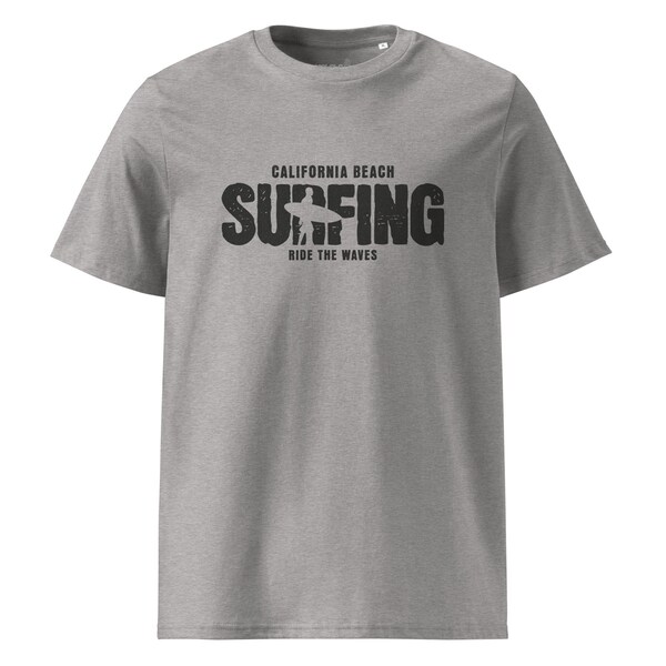 T-shirt style SURF, fabriqué à 100 % en coton biologique, coupe régulière, longueur standard, le tissu s'adapte facilement aux mouvements