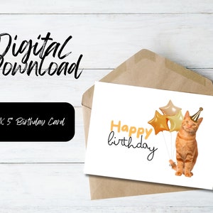 Printable Orange Tabby Cat Birthday Greeting Card