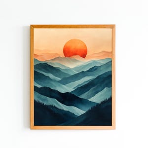 Mountain Sunset Landscape Printable Downloadable, Wall Decor Digital, Landscape Digital Prints, Instant Download, Modern Ocean Decor