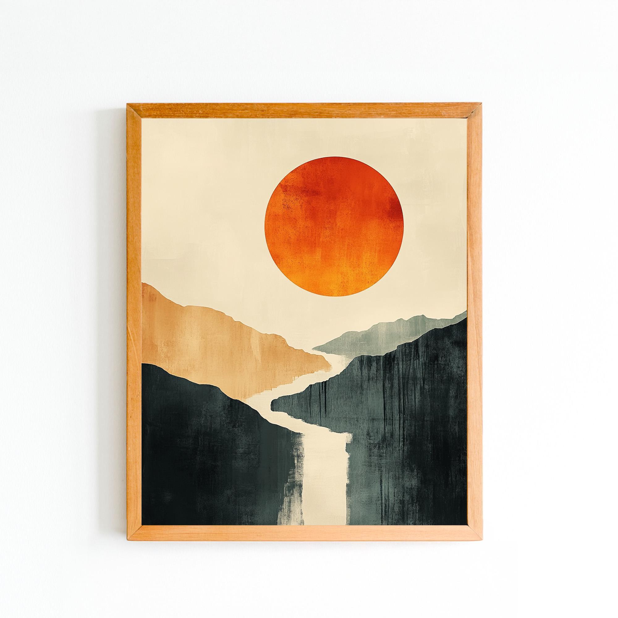 夕焼けの風景を描いたお手頃価格のウォールアートプリント、ミニマ