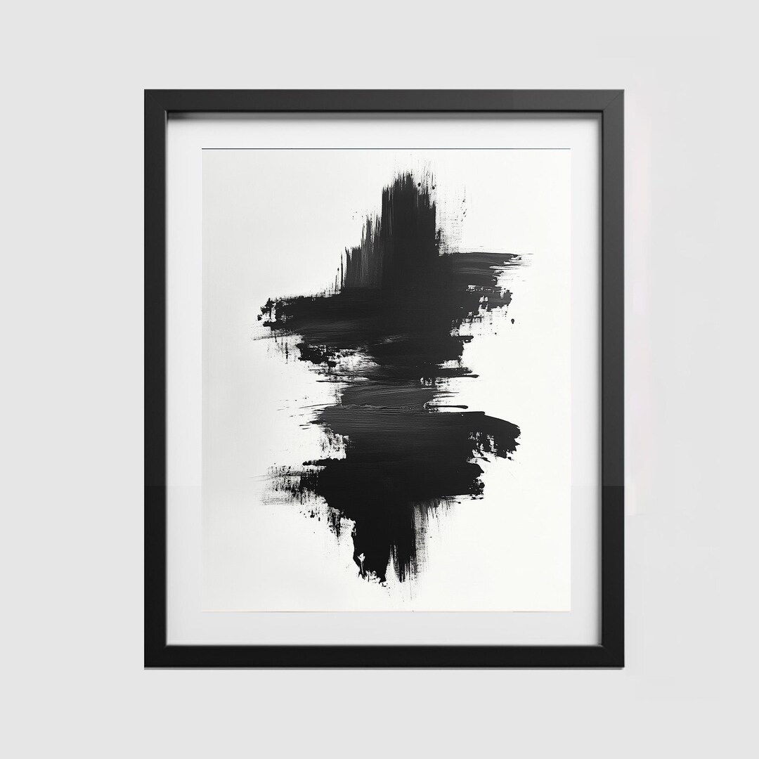 Abstract Black and White Affordable Wall Art Minimalist Brushstroke ...