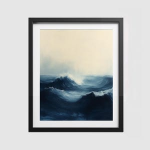 Minimalist Ocean Waves Affordable Wall Art Blue Abstract Sea Painting Modern Coastal Decor Digital Download Nautical Nature Inspired Poster