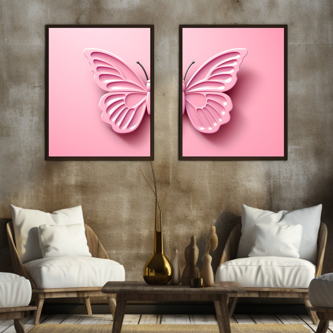 Pink Butterfly Split Art Print Split Butterfly Wall Art Etsy