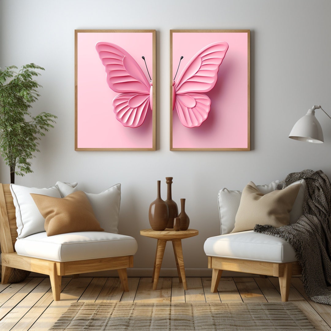 Pink Butterfly Split Art Print Split Butterfly Wall Art Etsy