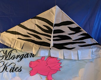 Handcrafted Zebra Kite by Morgan Kites. Stylish sophistication in a unique individually crafted zebra patterned kite. A fashion lovers Kite.