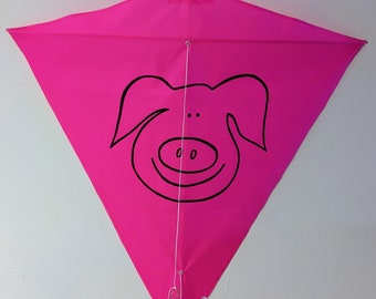 Pig Kite - Handmade Traditional Diamond Kite. If you like kites and you like pigs your going to love this!