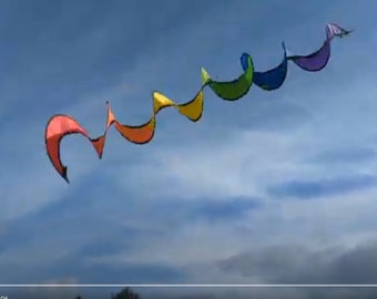 Spinning corkscrew drogue - windsock  - tail - kite line laundry - or decoration for outdoor space.