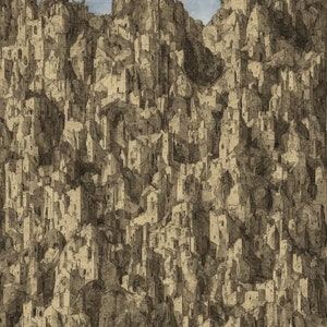 5x Digital Medieval Castle hidden in rocks art