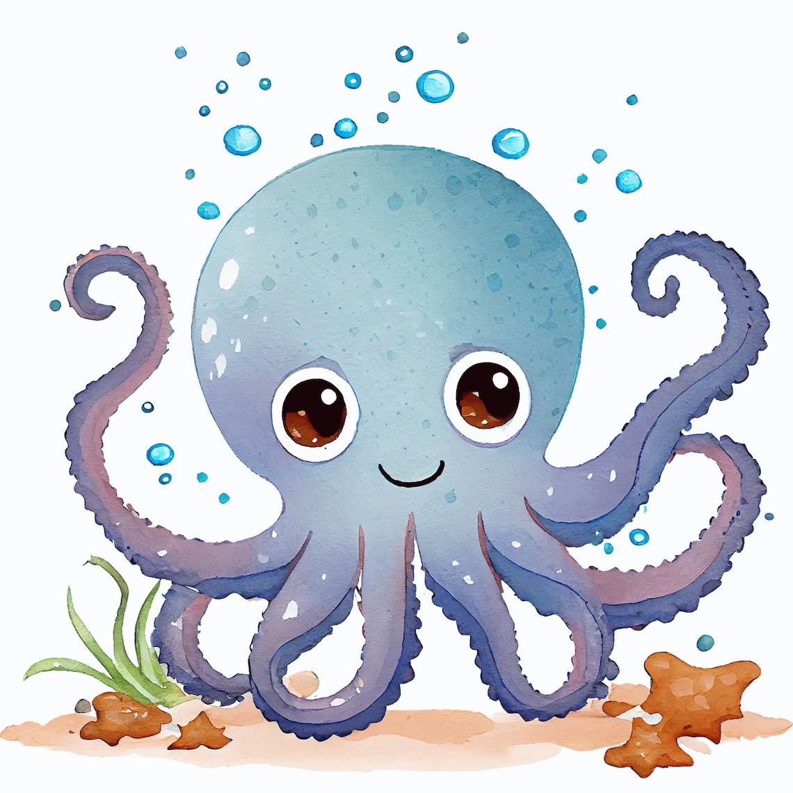 Cute Octopus 1 Digital Art Prints AI Generated Printable Wall Art