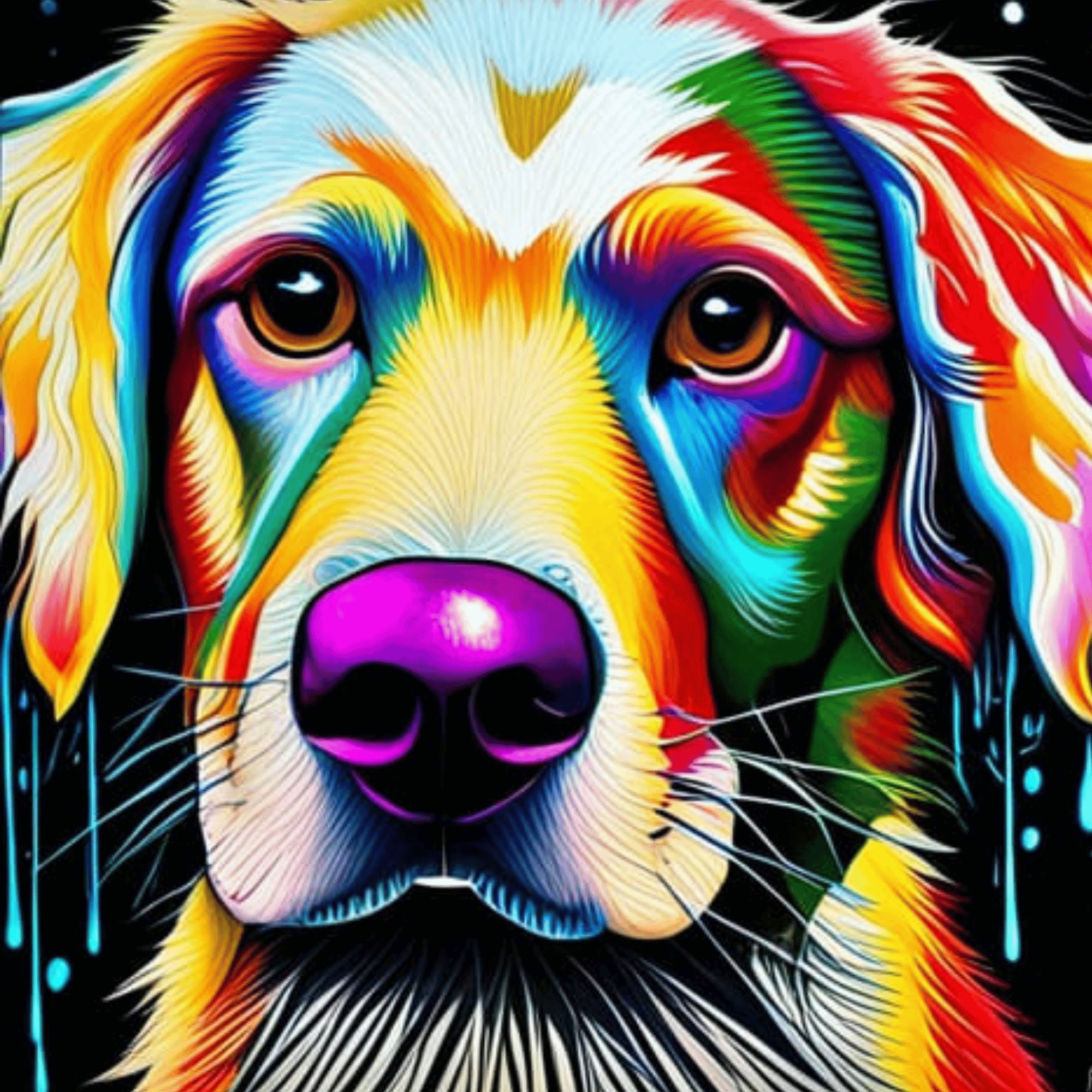 pet canvas art rainbow friends colorful design cute dog face - Blue Dog  Paintings - Sticker