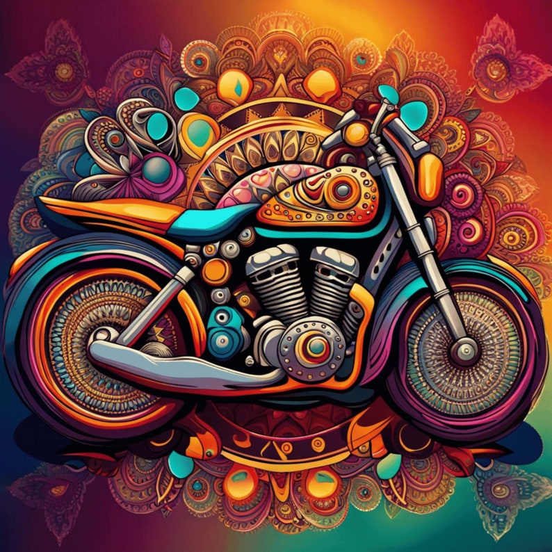 Mandala Motorcycle 2 Art Prints AI Generated Printable Wall Art ...