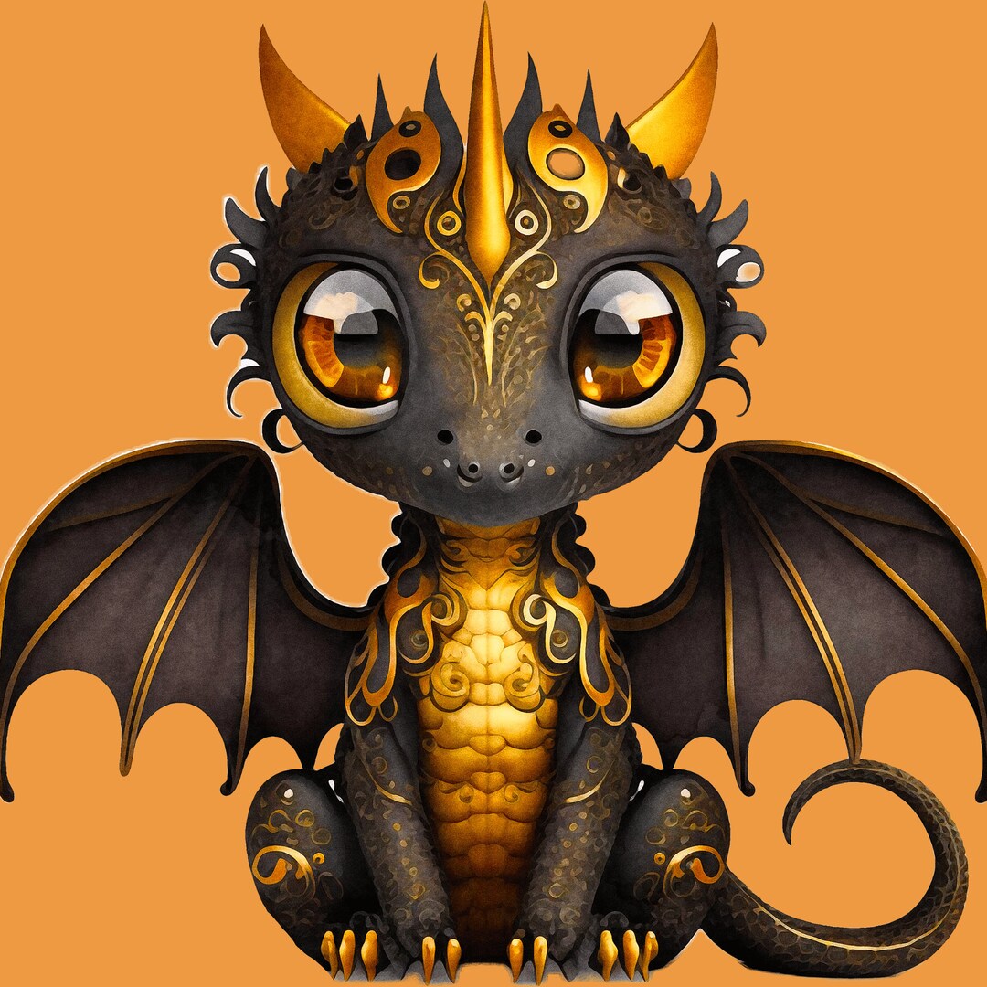 Black and Gold Dragon Digital Art Prints AI Generated Kids Wall Art ...