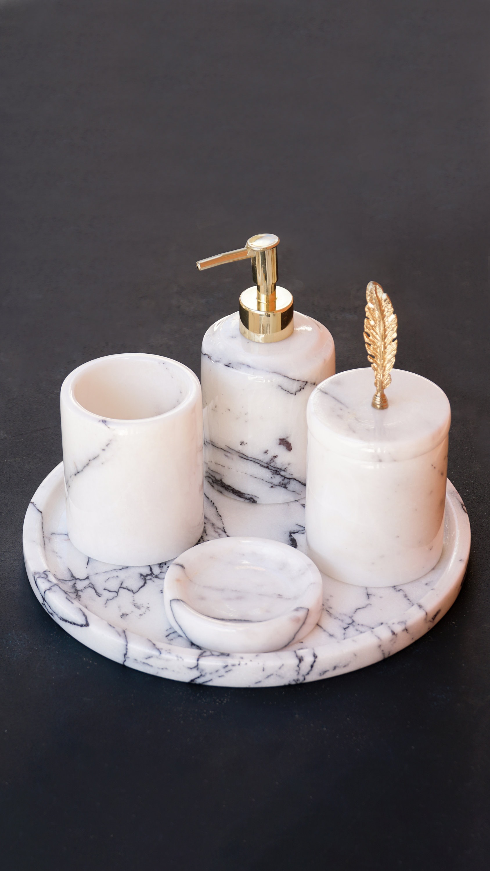 5-piece White Marble Bathroom Set Elegant Bathroom Ensemble - Etsy
