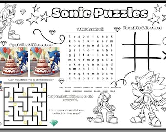 Personalised Sonic the Hedgehog Activity Sheet/Placemat Digital Download