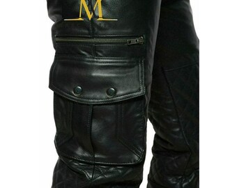 Quilted Black Leather Biker Pants – Genuine Cowhide Trousers